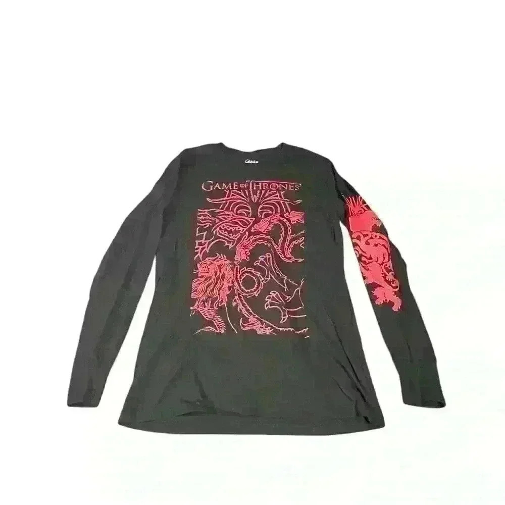 Game of Thrones Long Sleeve T Shirt Black Red Targaryen Dragons Size M HBO RED - Picture 4 of 4